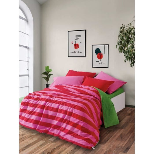 Bedding set - 1 duvet cover 220 x 240 cm + 2 pillowcases 60 x 60 cm - 100% cotton - Pink