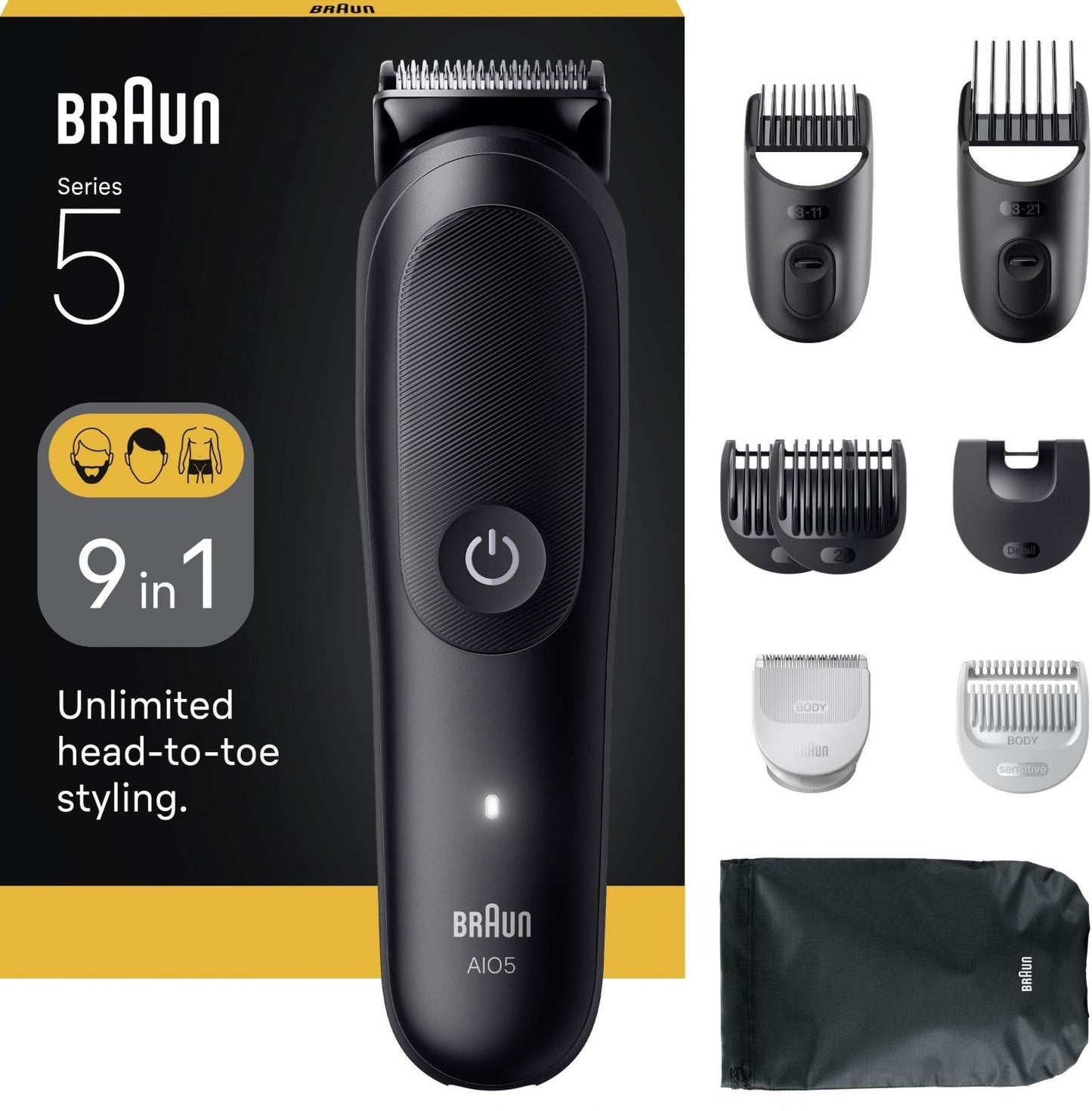 Hair and beard trimmer - BRAUN - AIO5540 - 120 min - 14 settings - Black