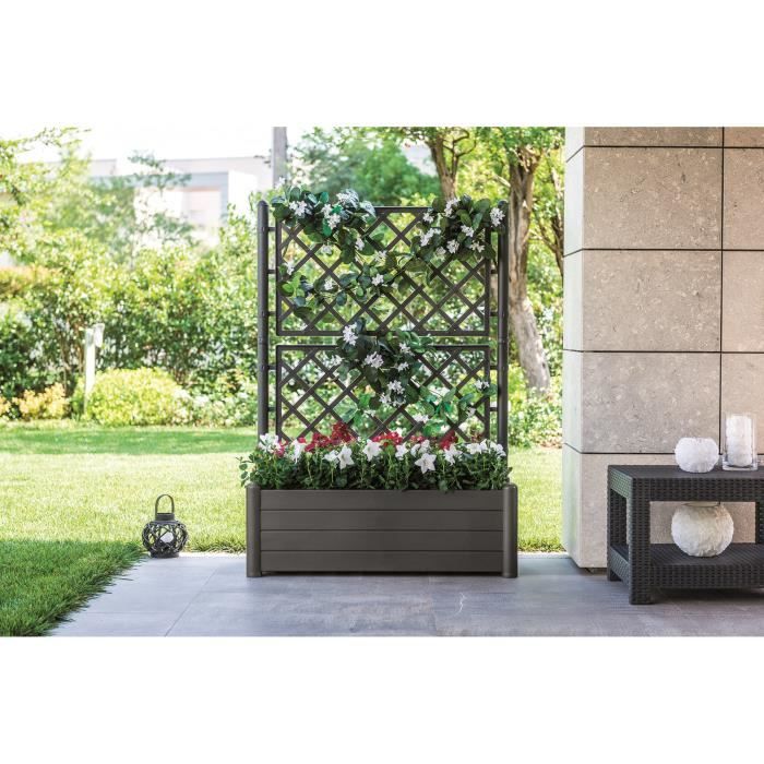 STEFANPLAST Rectangular flower box with lattice - Wood finish - 100 x 43 x H 142 cm - 80 L - Moka
