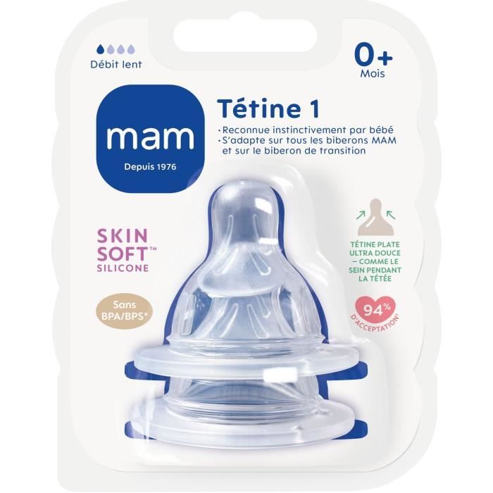 MAM Anatomic teat - Flow rate 1 Slow - Silicone - Set of 2 - Transparent