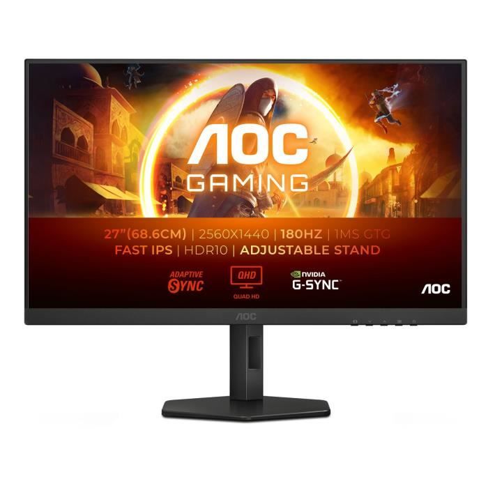 PC screen - AOC - Q27G4XF - 27 QHD - IPS panel - 180Hz - 0.5ms - Height adjustable - 1 HDMI 1 DP - Adaptive Sync - Black