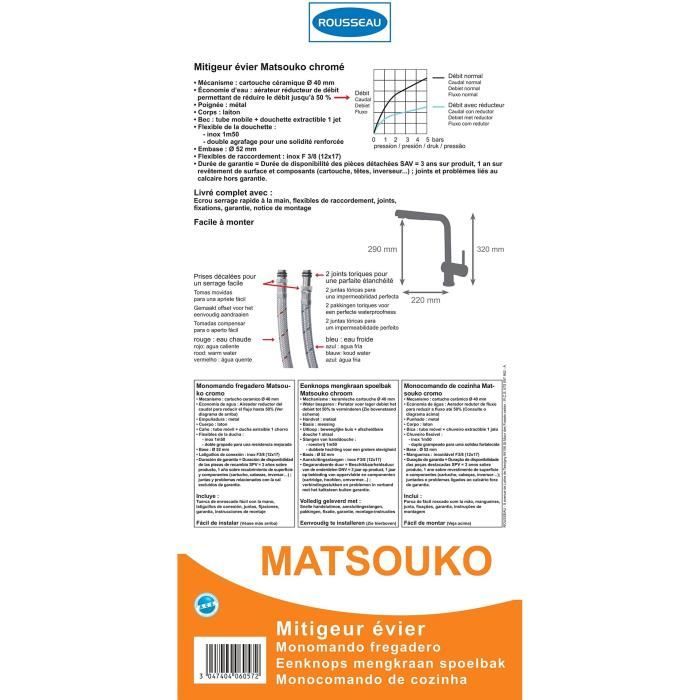 Rousseau Matstoko kitchen mixture - with shower - chrome gray