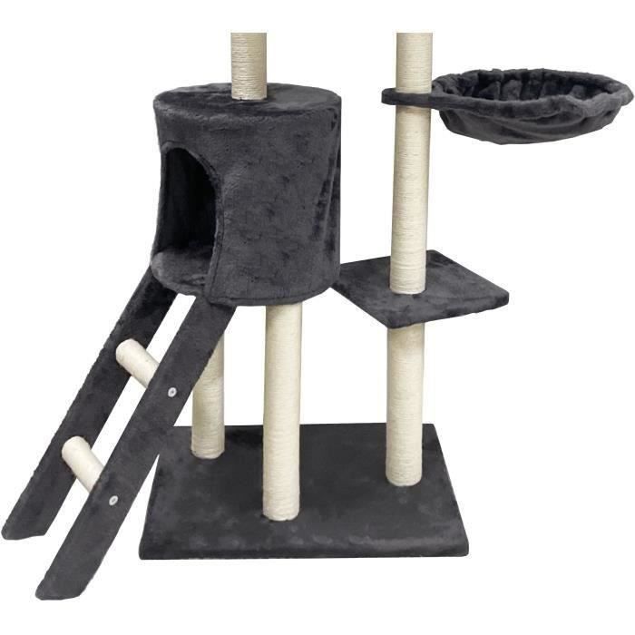 JIPSY Dark Grey Cat Tree 79 x 34 x 138 cm - 3 Platforms, 1 Perch, 1 Niche, 1 Staircase, Scratching Posts