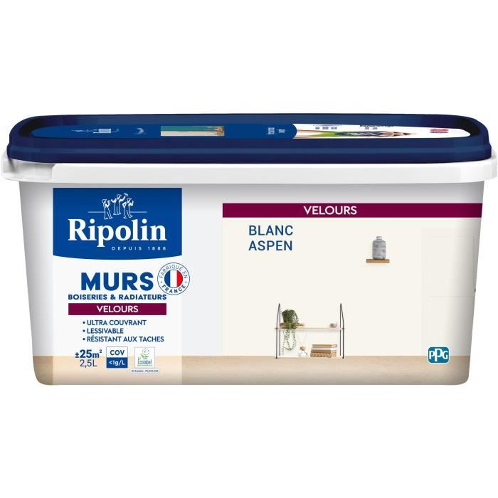 Decorative paint for walls, woodwork & radiators - RIPOLIN - 447161 - Aspen white - Velvet - 2.5 L