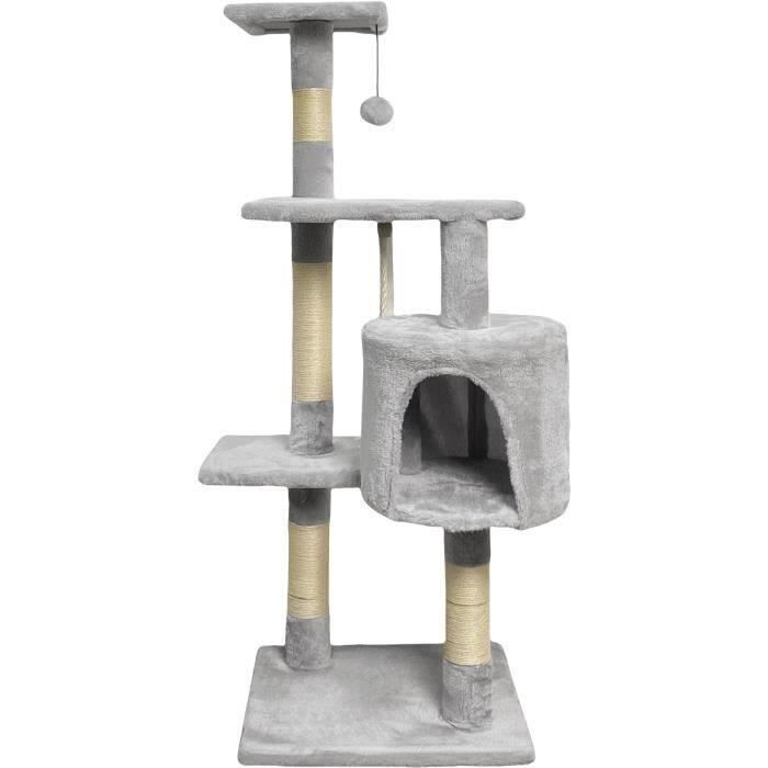 PALOMA Grey cat tree 40 x 40 x 114cm - 3 platforms, 1 rope, 1 niche, scratching posts
