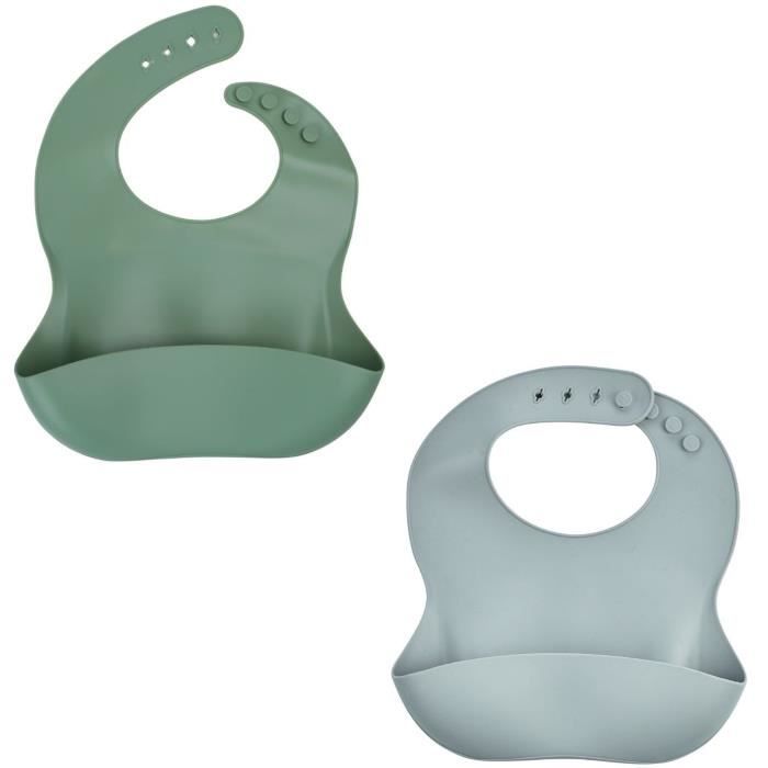 SET OF 2 SILICONE BIBS 1 CACTUS GREEN + 1 GREY