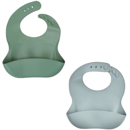 SET OF 2 SILICONE BIBS 1 CACTUS GREEN + 1 GREY