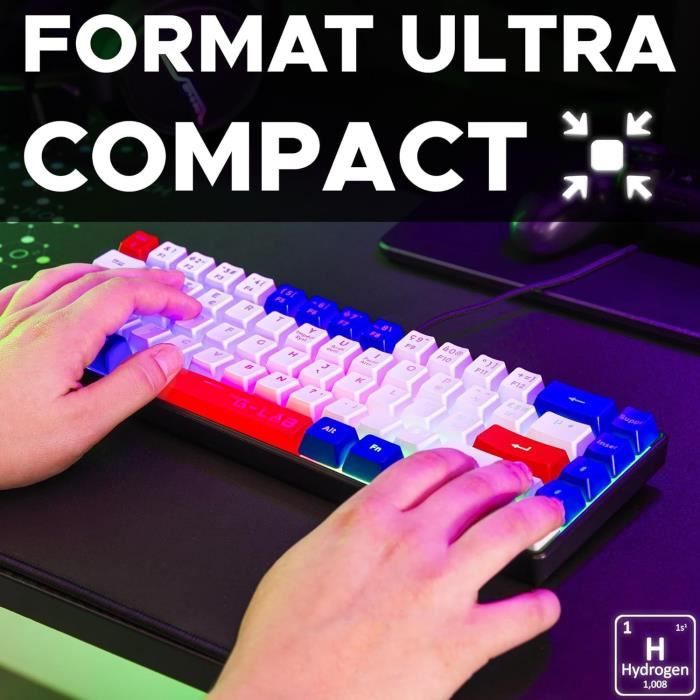 Gaming keyboard - THE G-LAB - KEYZ-HYDRO-BWR/FR - 60% membrane 3 key colors Blue-White-Red