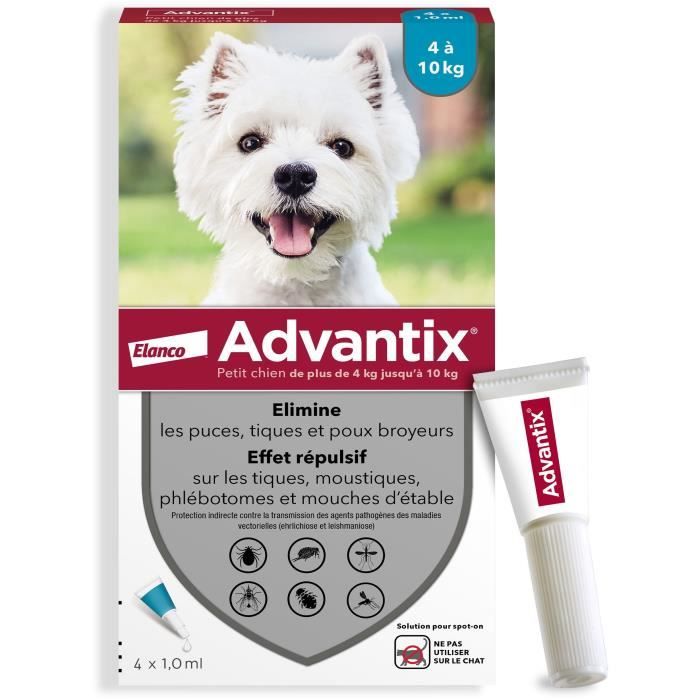 ADVANTIX 4 antiparasitic pipettes - For small dogs from 4 to 10kg