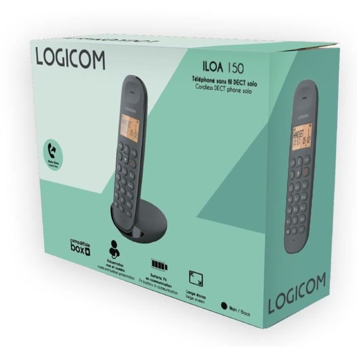 Cordless landline telephone - LOGICOM - DECT ILOA 150 SOLO - Black - Without answering machine