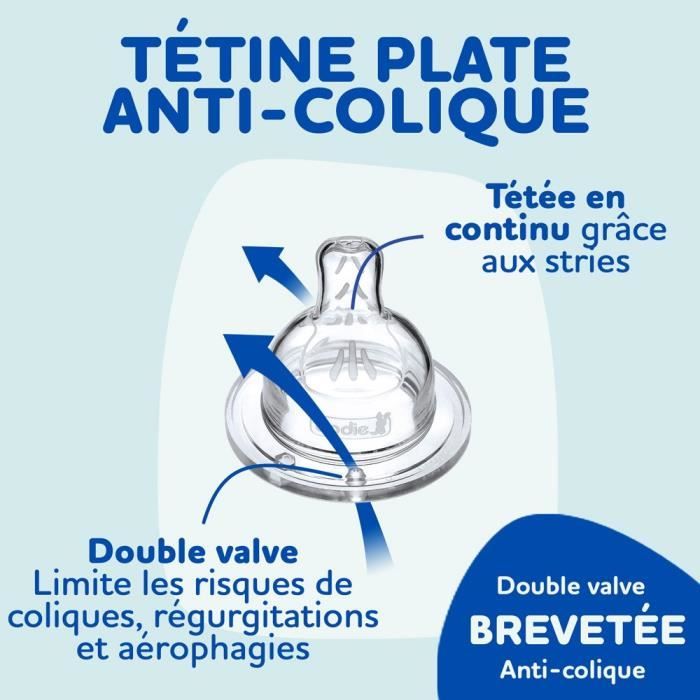 DODIE Set of 4 birth bottles Anti-Colic Flat Teat (2x150mL and 2x270mL), + a birth pacifier