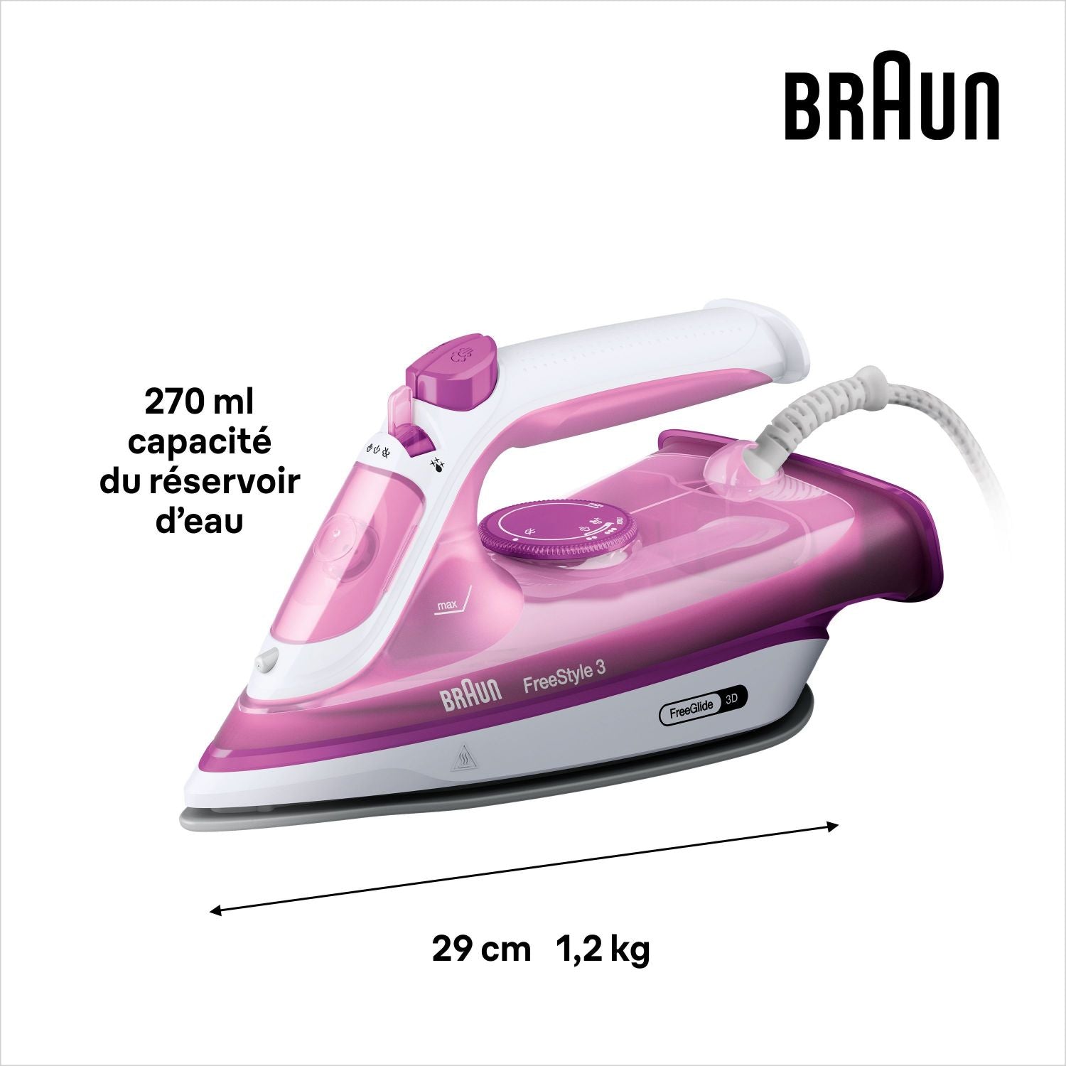 Steam iron FI3124 PU - Power 2400 W - Supercramic sole - 270 ml water tank - Self -cleaning