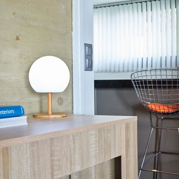 LUMISKY - Table lamp - wireless - extendable bamboo foot - H28cm - warm white / white LED LUNY