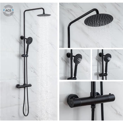 Oceanic shower column - Thermostatic mixer - High round apple diameter 20 cm - matt black