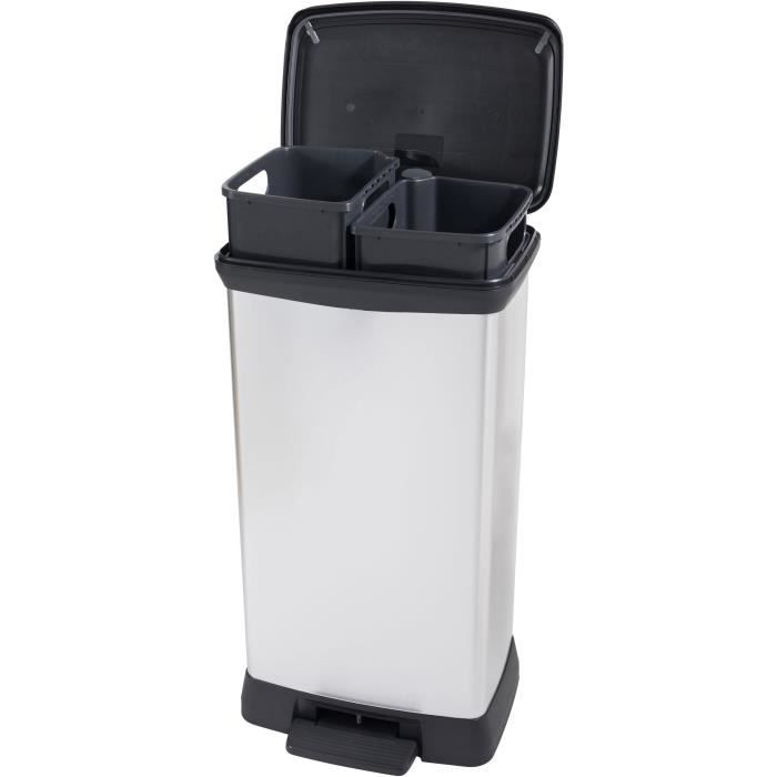 Duo Rectangle Bin - DECO BIN - CURVER - 46L (23+23L) - Double compartment - 39 x 29 x 72 cm - Metallic gray