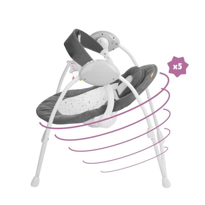 Badabulle Electric Comfort Swing - Foldable - Ultra Compact - Removable play arch, Moonlight