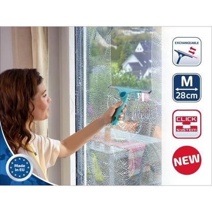 Leifheit Pro Reach 51425 M 2-in-1 window squeegee, 28 cm shower squeegee with movable joint and drip edge, Click-System