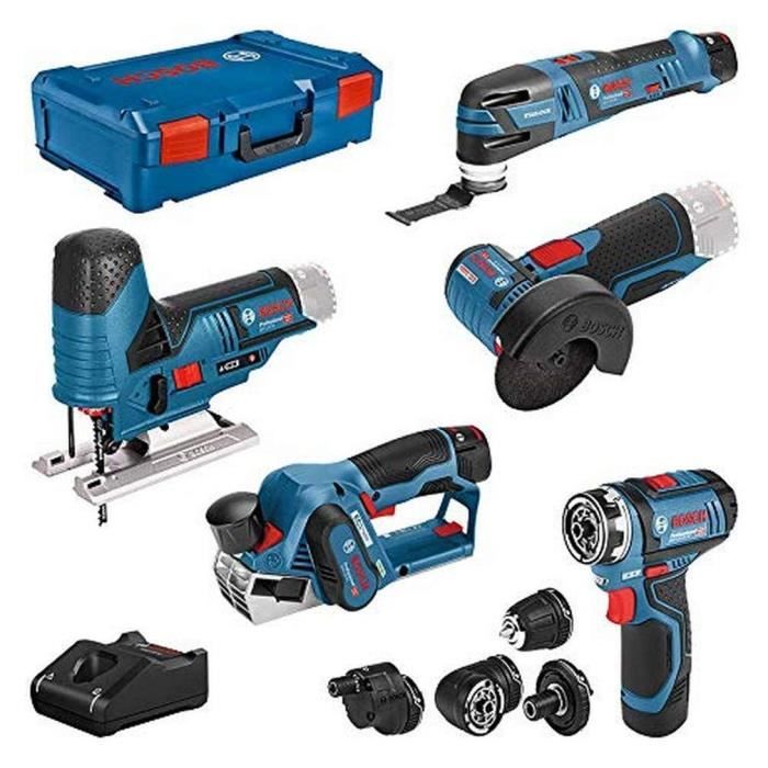 Pack 5 Bosch Tools Professional Drill GSR + GOP sander + GHO planing + GWS grinder + GST ??jigsaw + 3 batteries + charger