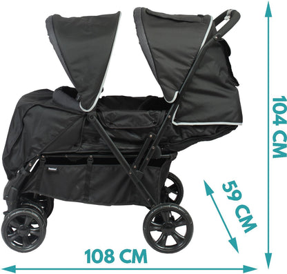BAMBISOL Double Stroller - Fully equipped - Rain cover included - Easy folding