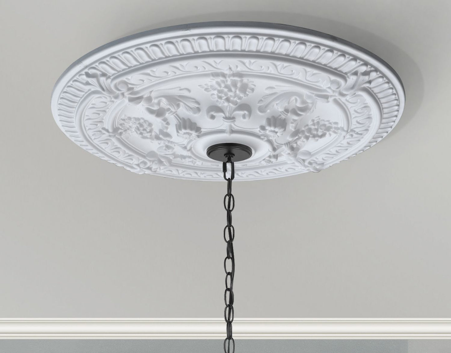 White Scroll Rose Chandelier Ceiling Medallion 26 Inch Dia