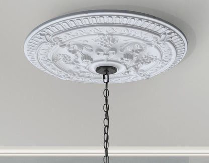 White Scroll Rose Chandelier Ceiling Medallion 26 Inch Dia