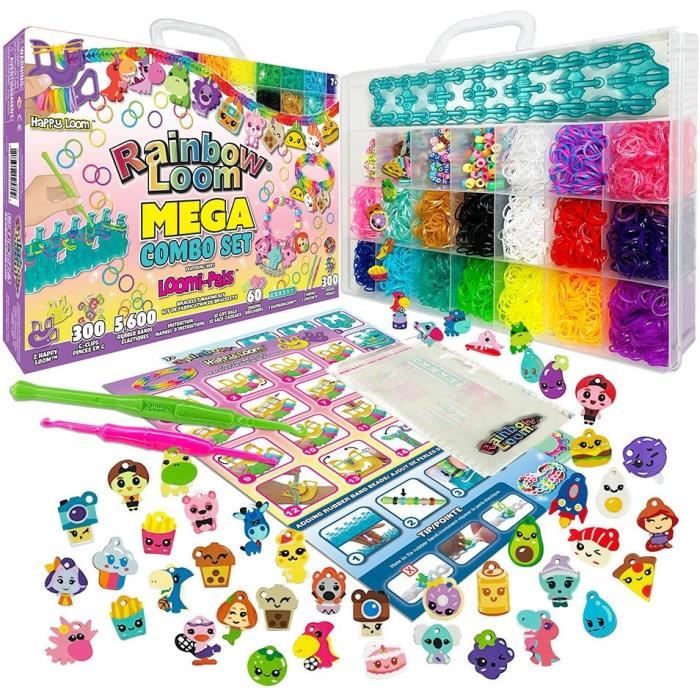 Bandai - Rainbow Loom Mega Combo Set - Bracelet Making - Loom with 5600 Elastics - Charms and Beads - CD00101