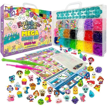 Bandai - Rainbow Loom Mega Combo Set - Bracelet Making - Loom with 5600 Elastics - Charms and Beads - CD00101