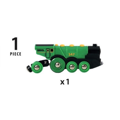 BRIO World - 33593 - Powerful Green Locomotive With Batteries - Wooden Toy