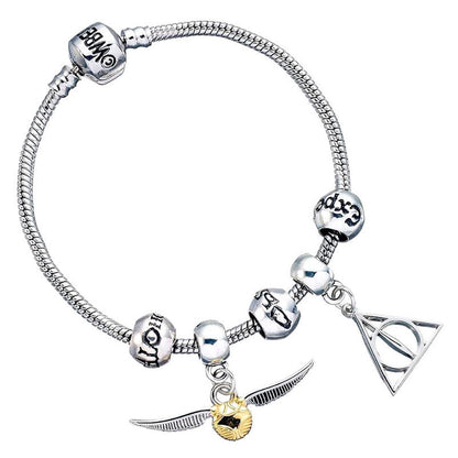 Harry Potter Deathly Hallows Snitch 3 Spellbeads silver charm bracelet