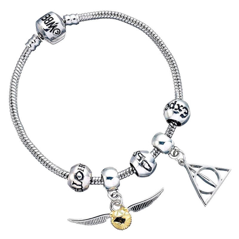 Harry Potter Deathly Hallows Snitch 3 Spellbeads silver charm bracelet