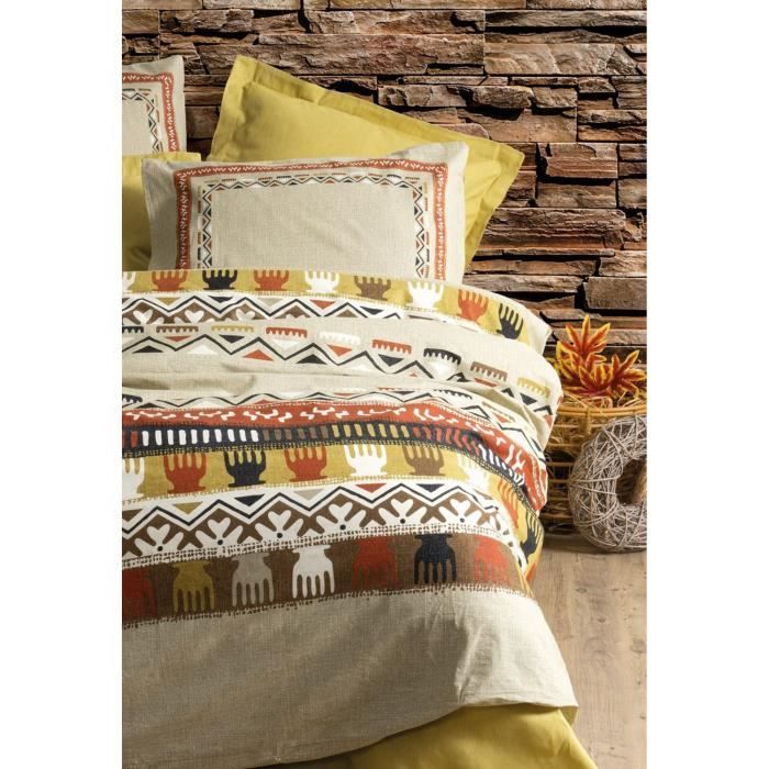 Bedding set - 1 duvet cover 220 x 240 cm + 2 pillowcases 60 x 60 cm - 100% cotton - Mustard