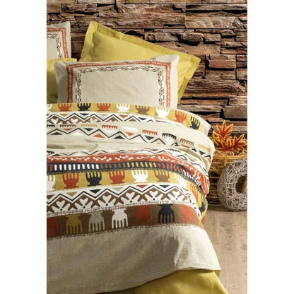 Bedding set - 1 duvet cover 220 x 240 cm + 2 pillowcases 60 x 60 cm - 100% cotton - Mustard