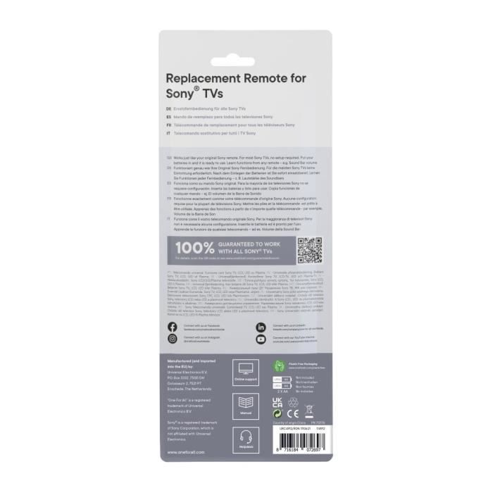 ONE FOR ALL URC4912 - Replacement remote control for Sony TV