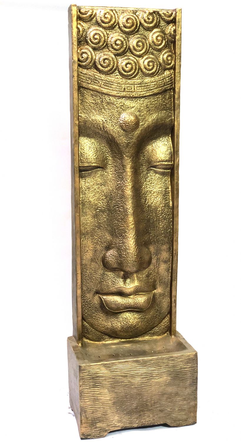 Long Face Buddha Fountain With Pump Glossy Gold Black