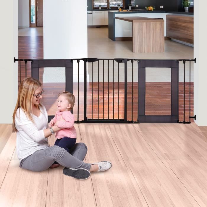 Safety barrier - DREAMBABY - DENVER - 3 panels - 85.5-200 x 74 cm - Bidirectional - Black