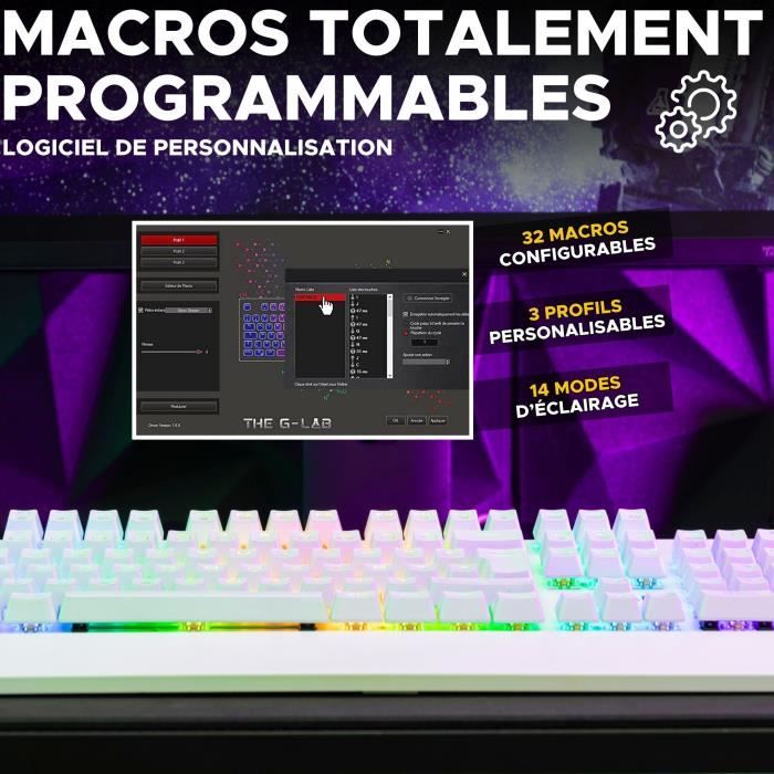 Gaming Keyboard - The G-Lab - KEYZ RUBIDIUM - Mechanical (Red Switch) - Wrist Rest - RGB - Wired - Azerty - White