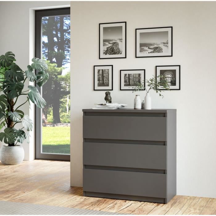 Chest of drawers - CHELSEA - 3 drawers - Anthracite - 77.2 x 42.2 x 79.9 cm