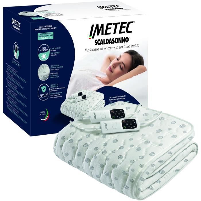Heated Mattress Topper - Imetec - 2 Places Adapto, 150x160 cm - 6 Rapid Heating Temperatures - 100% Cotton - Constant Temperature