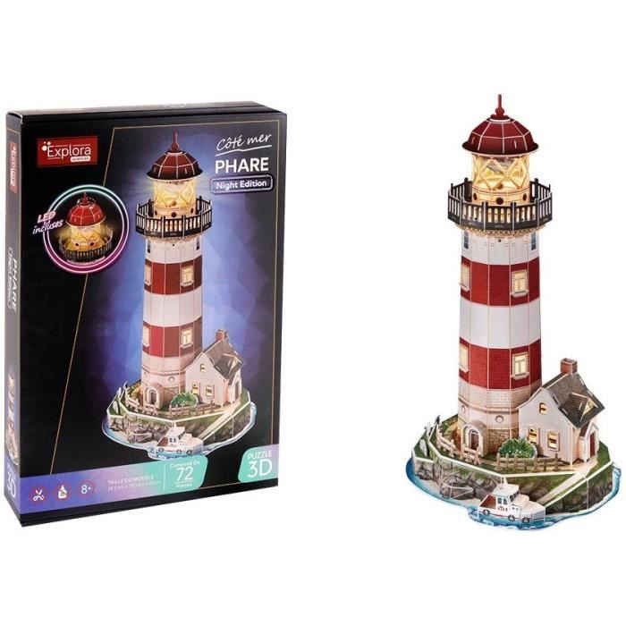 3D Lighthouse Puzzle - Construction Game - EXPLORA - 72 pieces - Ages 8 and up