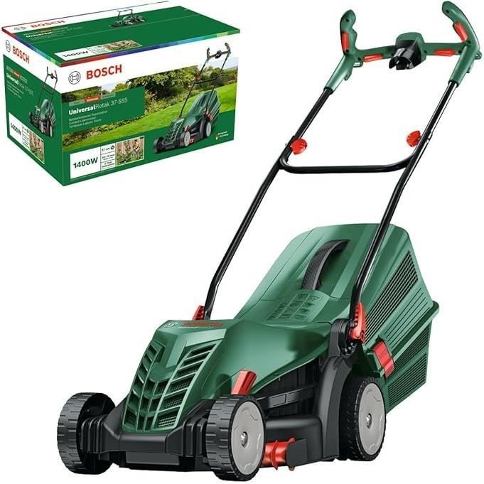 Bosch UniversalRotak 37-555 corded lawn mower (1400 W motor, 37 cm cutting width, 40 litre grass catcher)