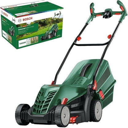 Bosch UniversalRotak 37-555 corded lawn mower (1400 W motor, 37 cm cutting width, 40 litre grass catcher)