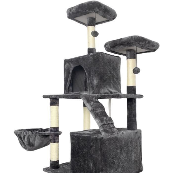 TAYLOR Cat tree - 60 x 50 x 206 cm - Dark grey - 2 platforms, 1 perch, 2 cabins, 1 hammock