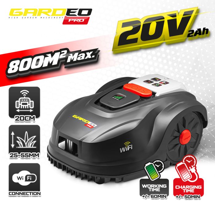 Robot lawn mower - GARDEO - GRO20V20WIFI-2A - 20V - 800m² - Programmable Wifi