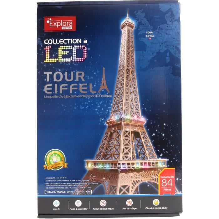 3D Light-Up Puzzle - All Eiffel - Construction Game - EXPLORA - 84 Pieces - Ages 8+