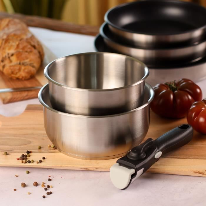 Cookware set - Induction - MENASTYL - 7930018 - Stainless steel - 6 pieces - Removable handle - Grey