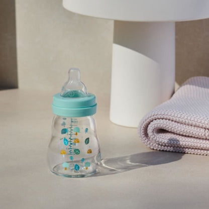 MAM Glass Baby Bottle - 170ml - Blue - Teat Flow 1