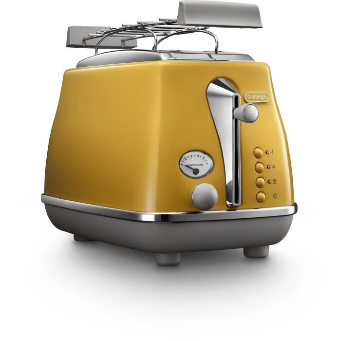 DELONGHI ICONA CAPITALS Toaster 2 slices - 900W - 3 function toaster - Pastry warmer included - Yellow