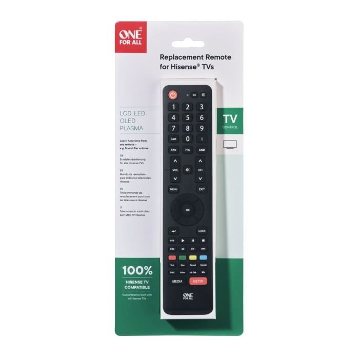 ONE FOR ALL URC1916 Remote Control for any Hisense TV - Black