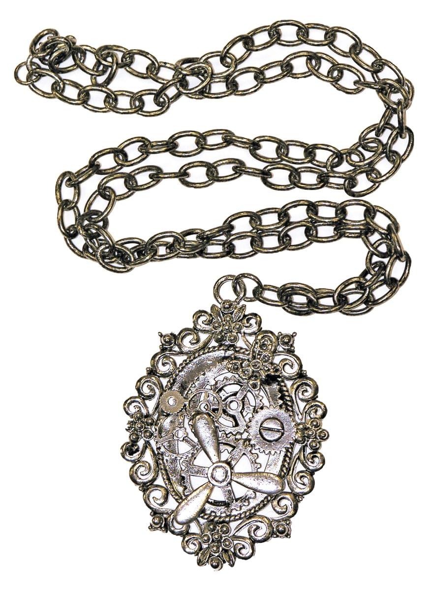 Steampunk Silver Gear Costume Necklace One Size