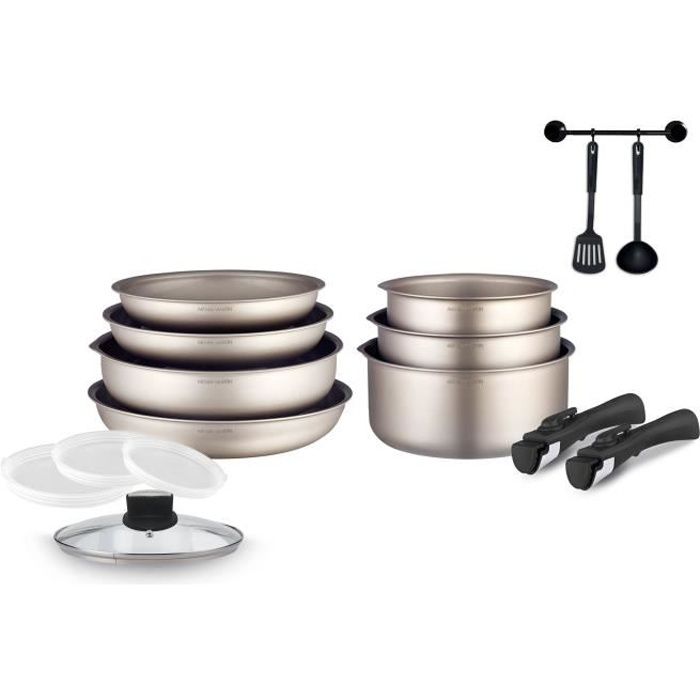 Cooking battery Arthur Martin AM133ch 15 pieces - aluminum - Removable handle - All lights including induction